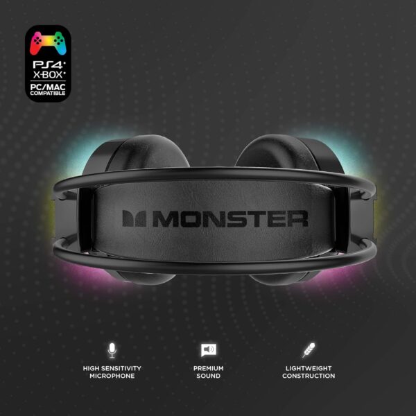 Monster Over-The-Ear Gaming Headeset with Noise Isolation and LED Lighting Effects - Image 3